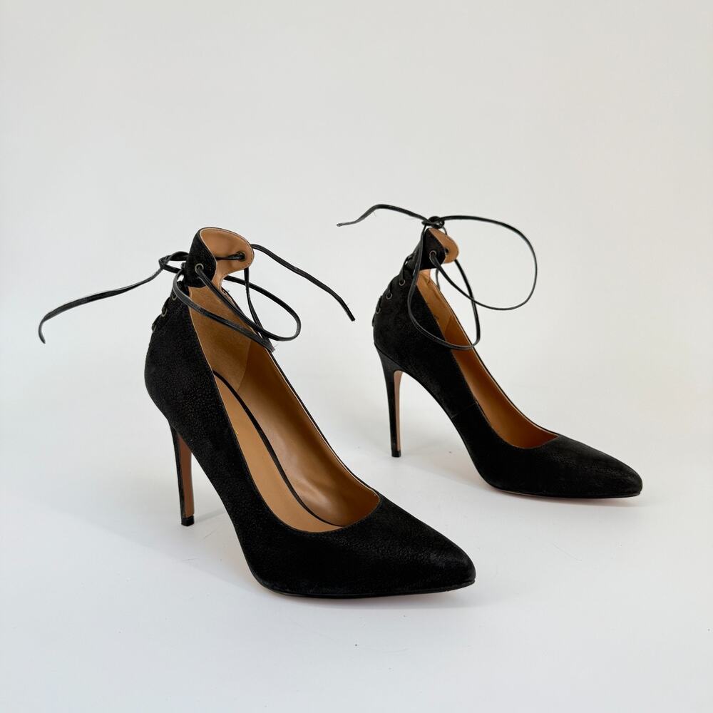 Nine West Lace Up Heels Office Siren Pumps Stiletto Pointed Toe Size 7.5 Nwebba